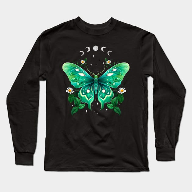 Luna Moth and Moon Long Sleeve T-Shirt by Tebscooler
